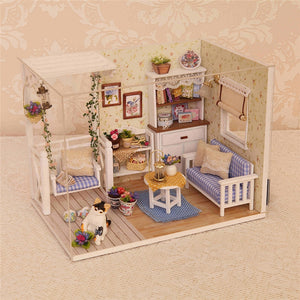 DIY Dollhouse Wooden Miniature Furniture Kit Mini Green House with LED Best Gift